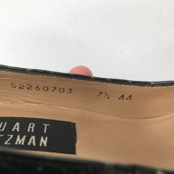 Stuart Weitzman Embossed Patent Leather Square Toe Black Pump Heels 7.5 AA - Picture 5 of 5